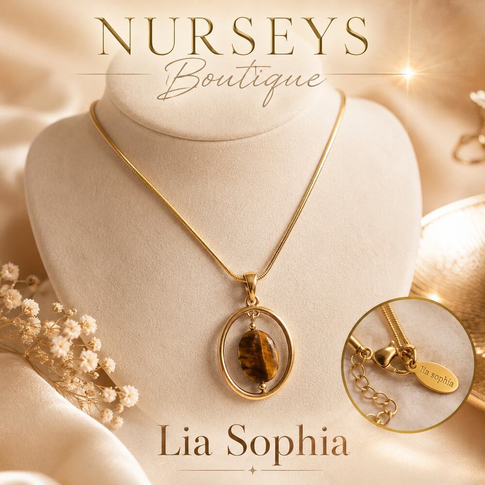 Lia Sophia Gold Tone Tiger’s Eye Pendant Necklace Adjustable
